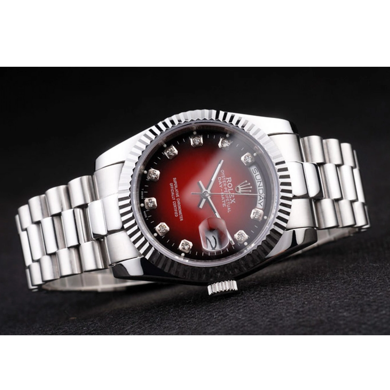 AAA replica watch Tone Stainless Two Rolex Day-Date Steel Polished Red Dial 0731